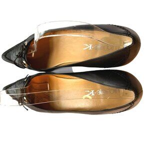 Michelle K Black Women's Shoes Po Sliver Eyelet, Bow Kitten Heel Leather Sole 8.